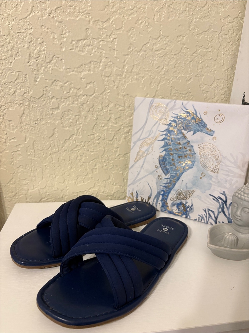 Beach summer Shade & Shore Navy Padded Crisscross Slide Sandals